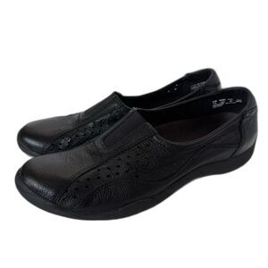 Hush Puppies Womens Black Leather Comfort Slip On S Size 11M Relax Flex